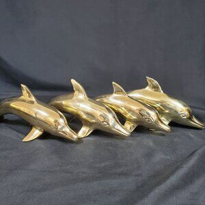 VTG Solid Brass Dolphin Figurine Coastal Nautical Decor Polished Brass Ocean Ani